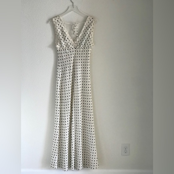 Jessica Simpson Cream and Black Polka Dot Lace Trim Maxi Dress
